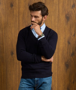 Navy Lambswool V-Neck