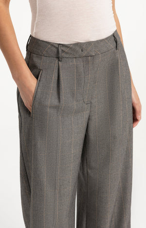 Grey Wide Leg Check Trousers