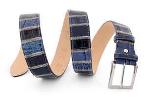 Blue Patchwork Leather Belt