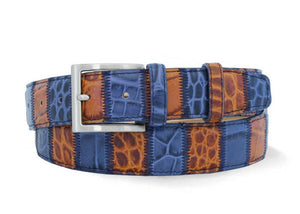 Navy Tan Patchwork Leather Belt