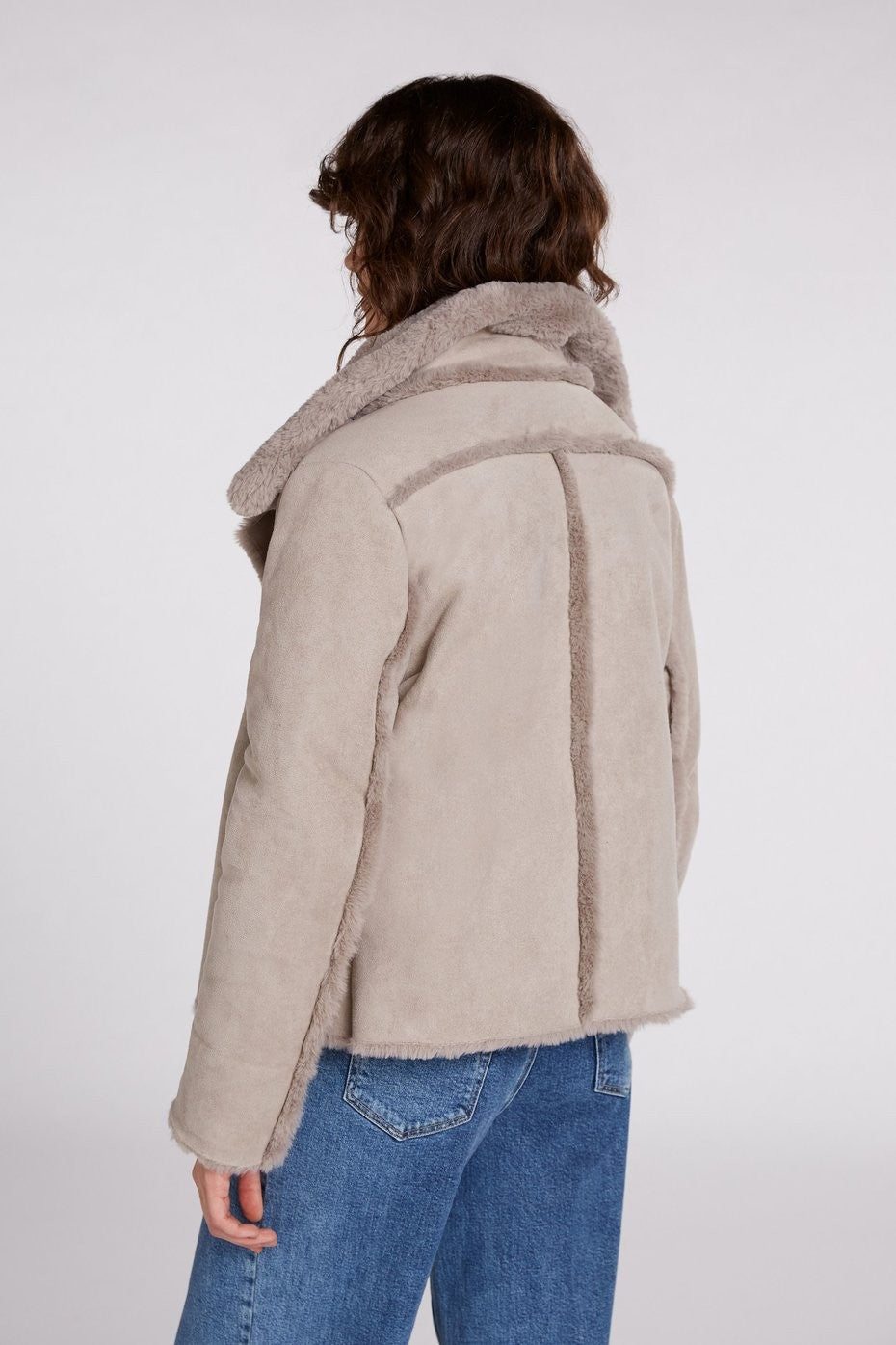 Oui Faux Fur Biker Jacket -GREY