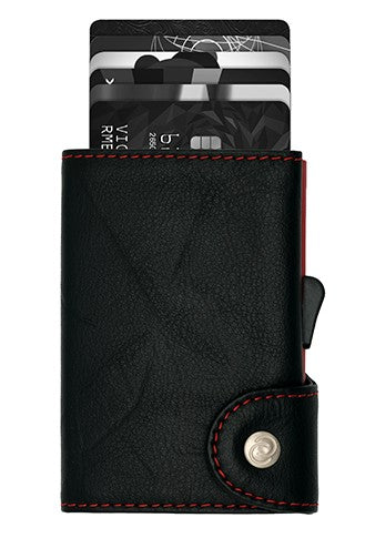 C-Secure Single Wallet Black Embossed Red Stitching 61