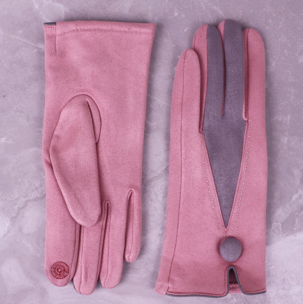 Zelly Pink Button Detail Gloves