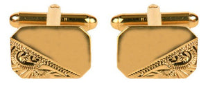 Dalaco Rectangular Cut Corner Engraved Gold Cufflinks