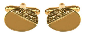 Oval Third Engraved Gold Cufflinks