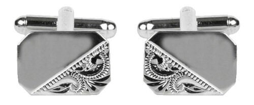 Dalaco Rectangular Cut Corner Engraved Rhodium Plated Cufflinks