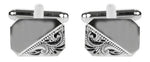 Load image into Gallery viewer, Dalaco Rectangular Cut Corner Engraved Rhodium Plated Cufflinks
