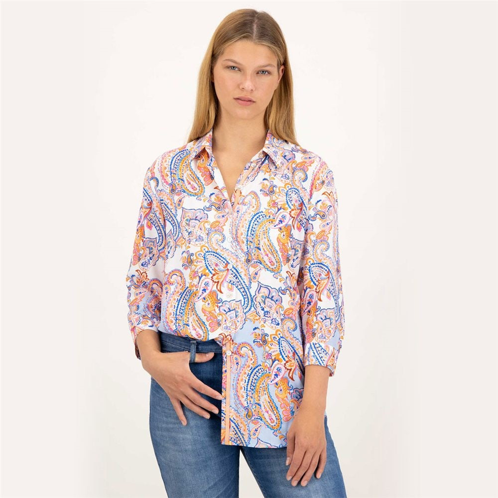 Just White Blue Shirt Style Blouse