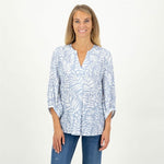 Load image into Gallery viewer, Just White Blue Leaf Print Blouse
