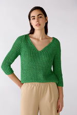 Load image into Gallery viewer, Oui Green V-Neck Jumper
