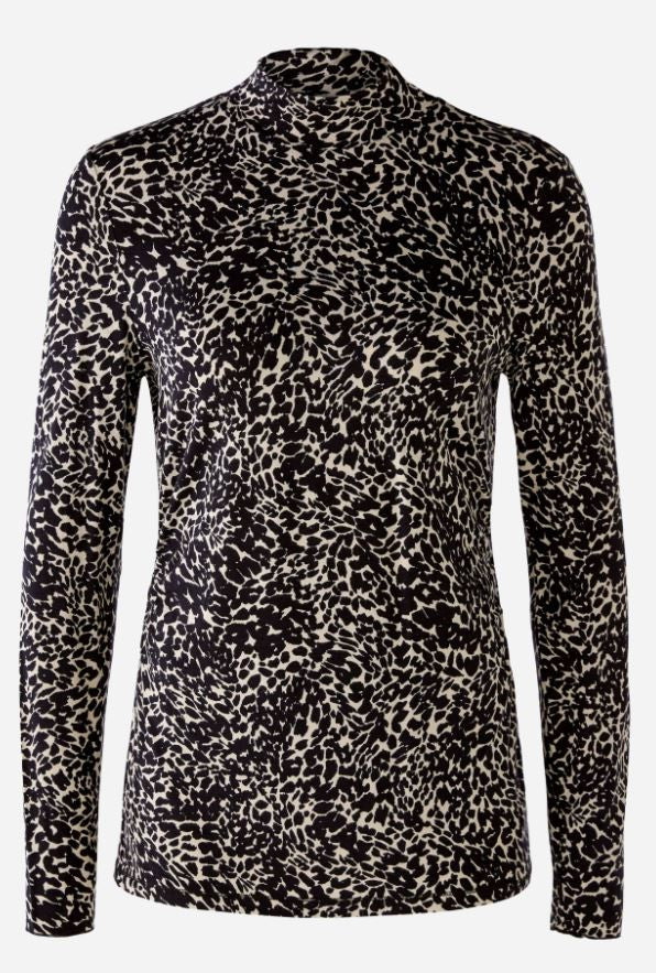 Oui Printed Black Roll Neck