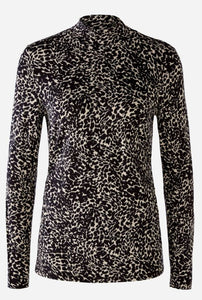 Oui Printed Black Roll Neck