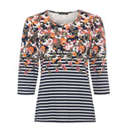 Load image into Gallery viewer, Olsen Floral Blue Stripe Top
