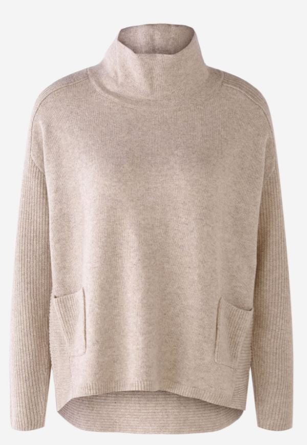 Oui Patch Pocket Stone Jumper -STONE