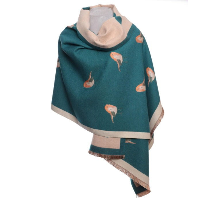 Zelly Teal Robin Print Wrap