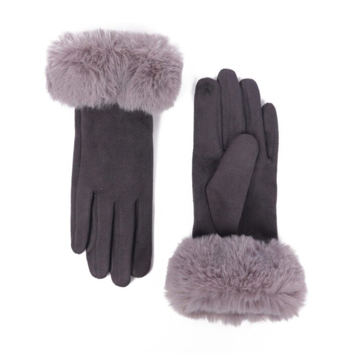 Zelly Grey Faux Fur Gloves