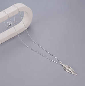 Gracee Leaf Long Silver Necklace