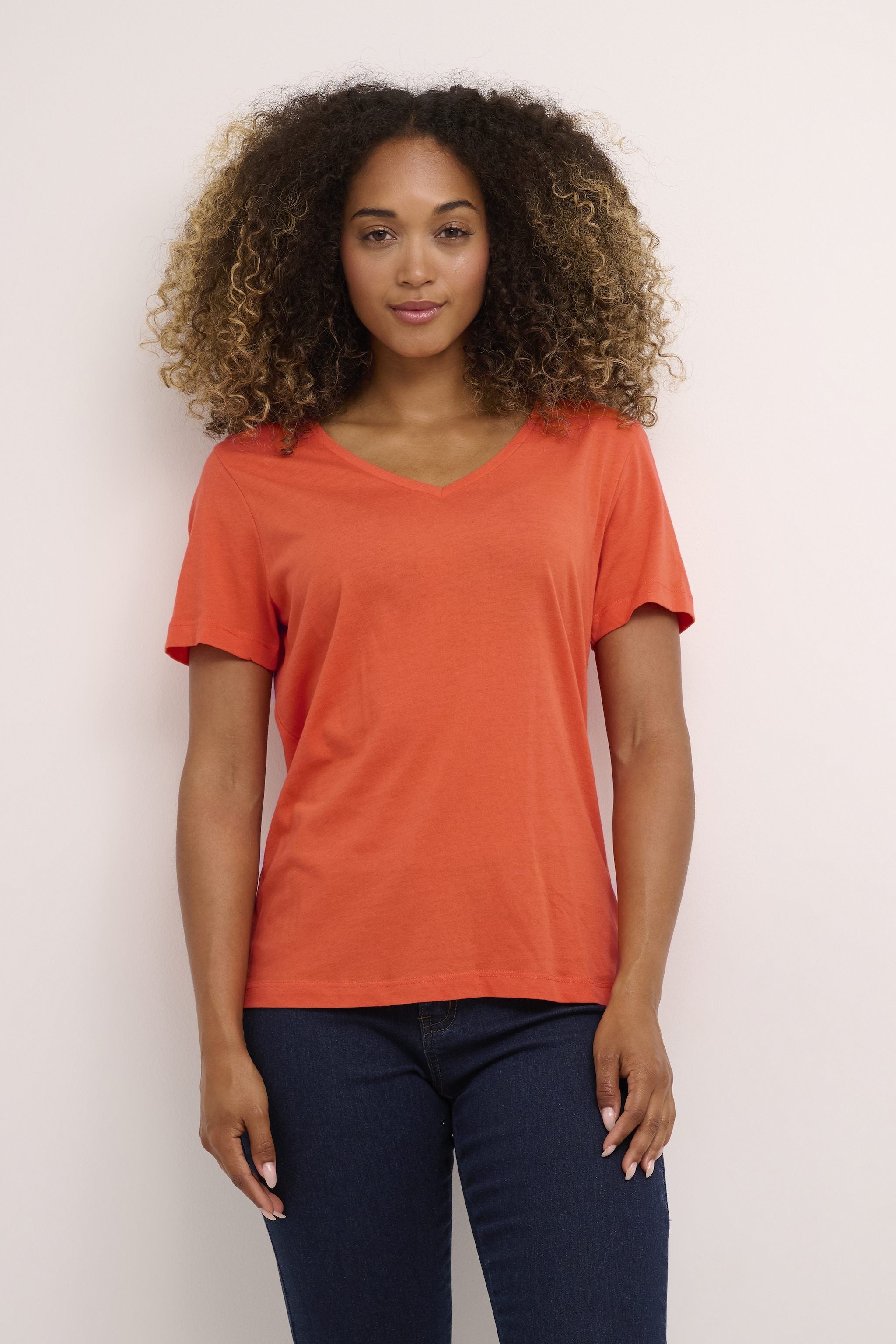 Cream Orange V-Neck T-Shirt