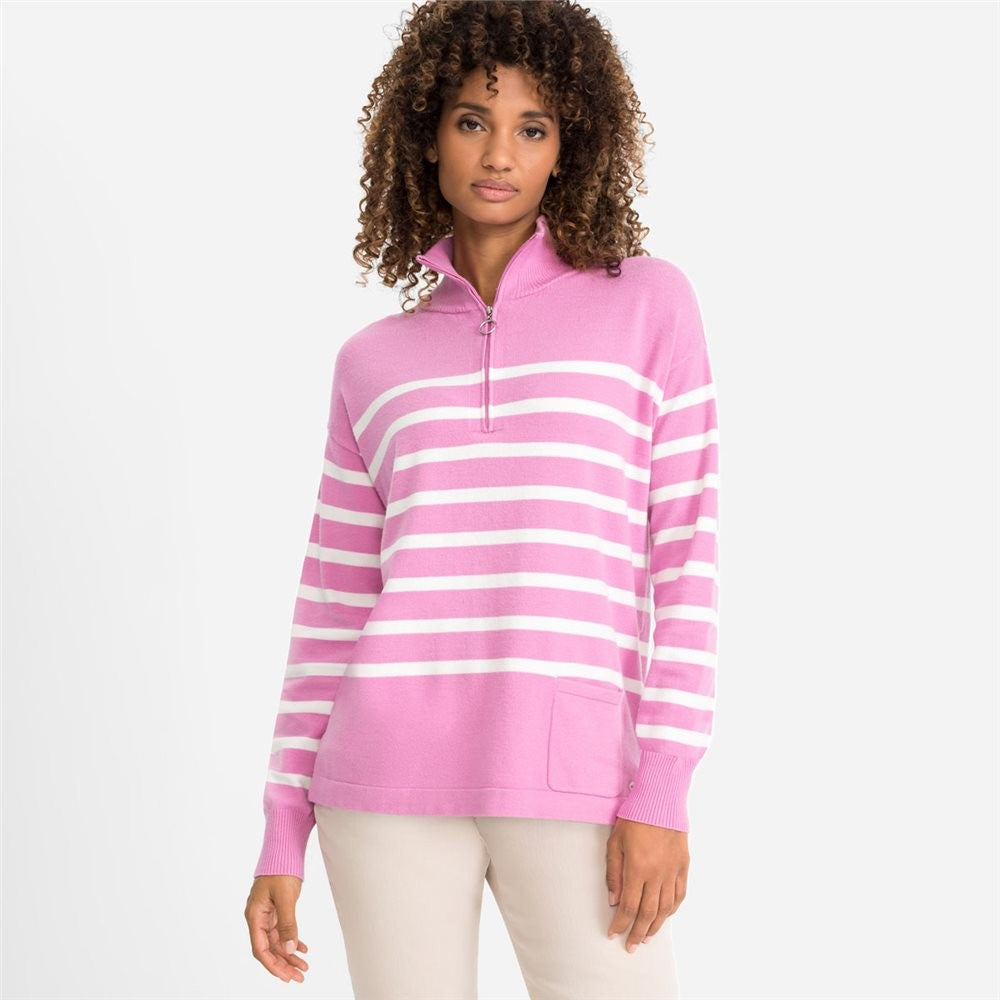 Olsen Pink Cora Stripes Pullover