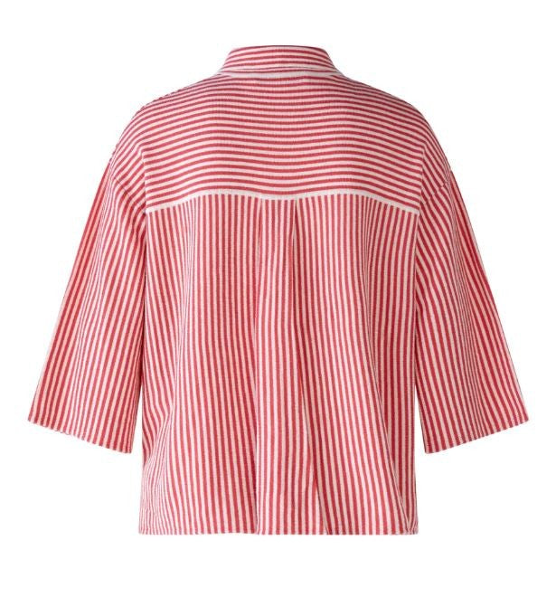Oui Knitted Stripe Cardigan Red