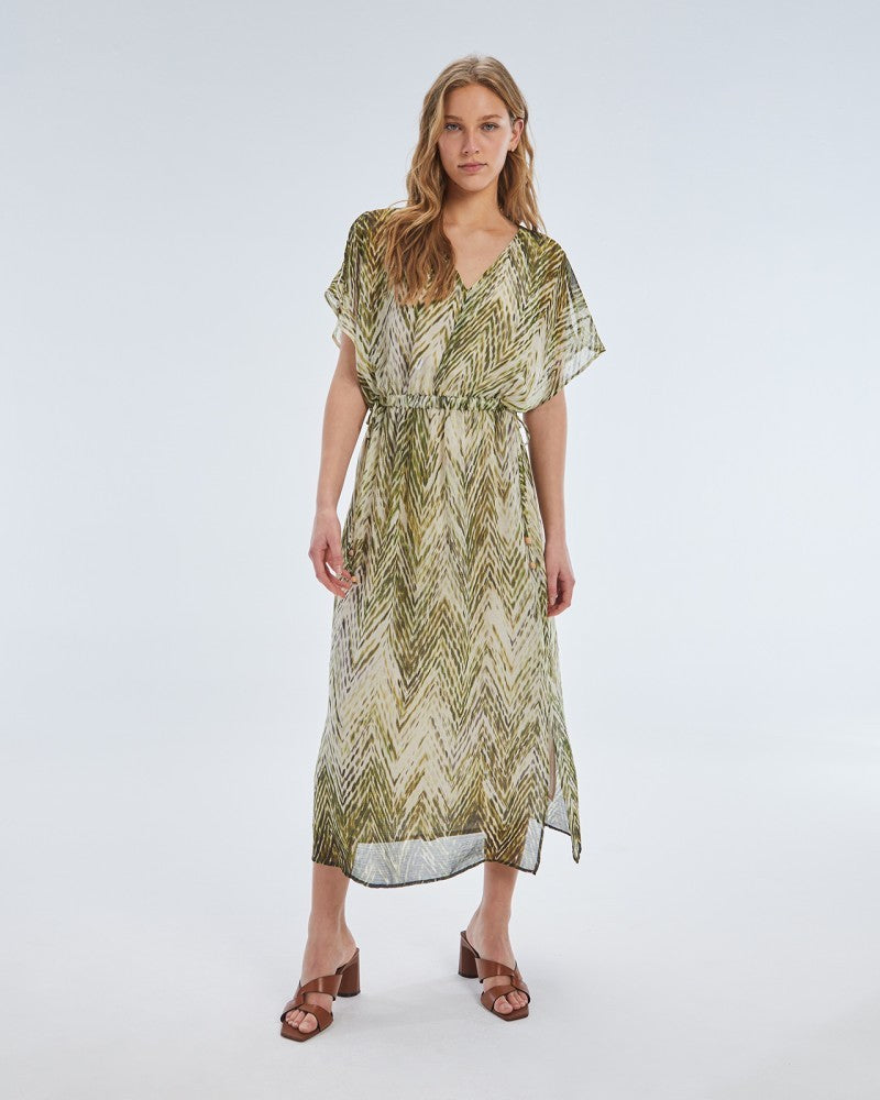 Paz Torras Printed Maxi Dress Khaki