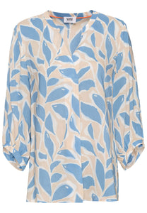 Just White Leaf Print Blouse Blue