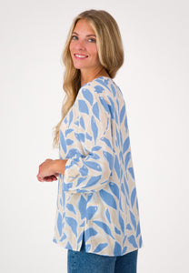 Just White Leaf Print Blouse Blue