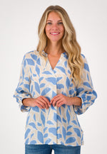 Load image into Gallery viewer, Just White Leaf Print Blouse Blue
