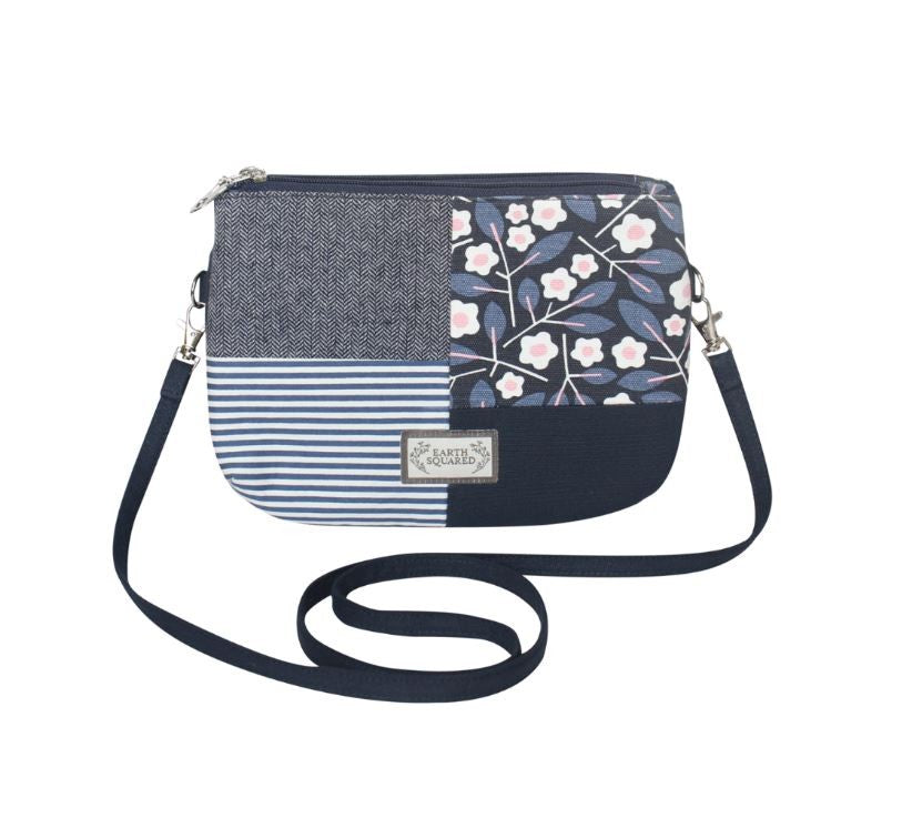 Earth Squared Blue Floral Patchwork Pouch Bag