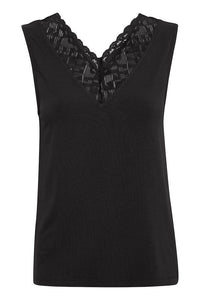 Cream Lace Vest Top Black