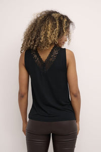 Cream Lace Vest Top Black