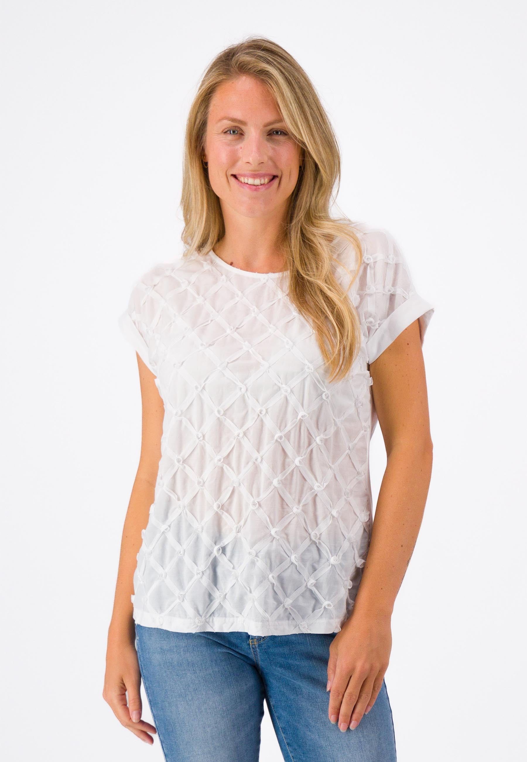Just White Ribbon Embroided Blouse -WHITE