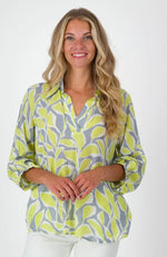 Load image into Gallery viewer, Just White Leaf Print Blouse Lemon

