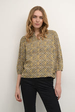 Load image into Gallery viewer, Cream 3/4 Sleeve Blouse Mustard
