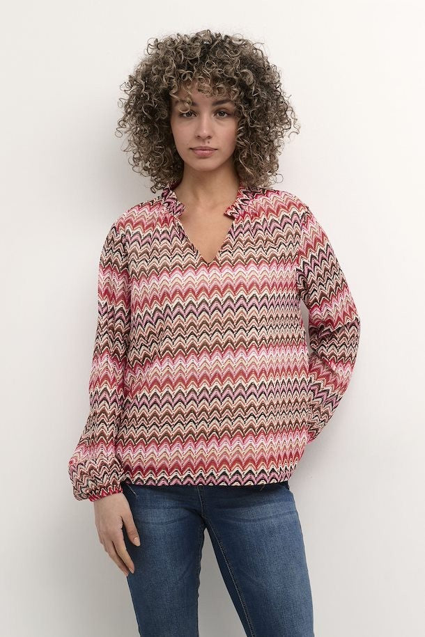 Cream Weave Stripe Blouse Multi