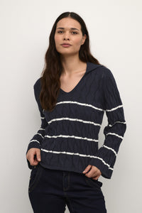 Cream Stripe Pullover Navy