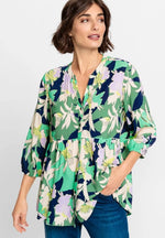 Load image into Gallery viewer, Olsen Peplum Floral Blouse Green
