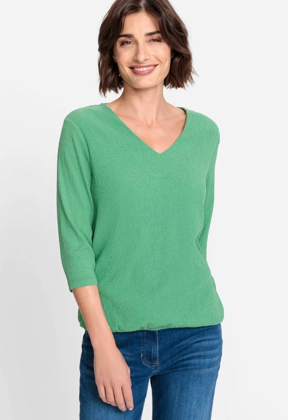 Olsen Crepe V-neck T-shirt Green