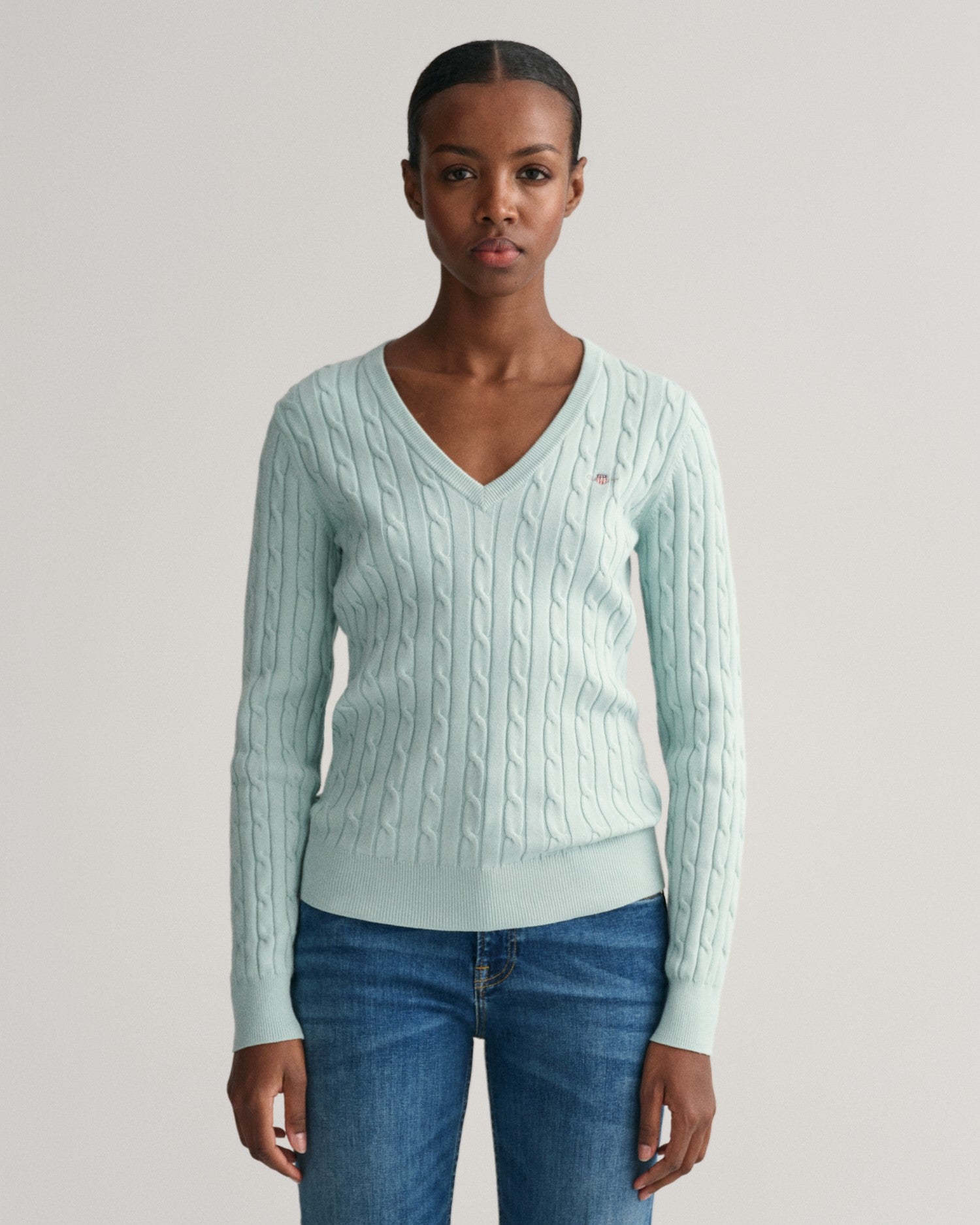 Gant Cable Knit Jumper Turquoise