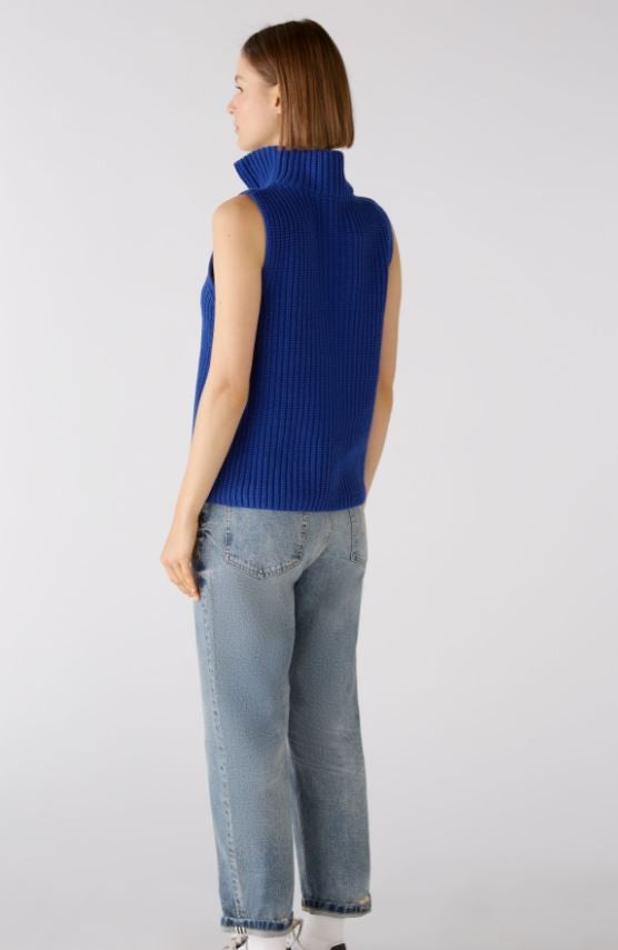 Oui Knitted Half Zip Vest Blue