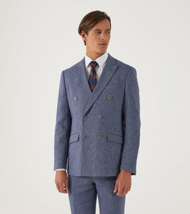 Skopes Herringbone Double Breasted Suit Jacket Blue Regular Length