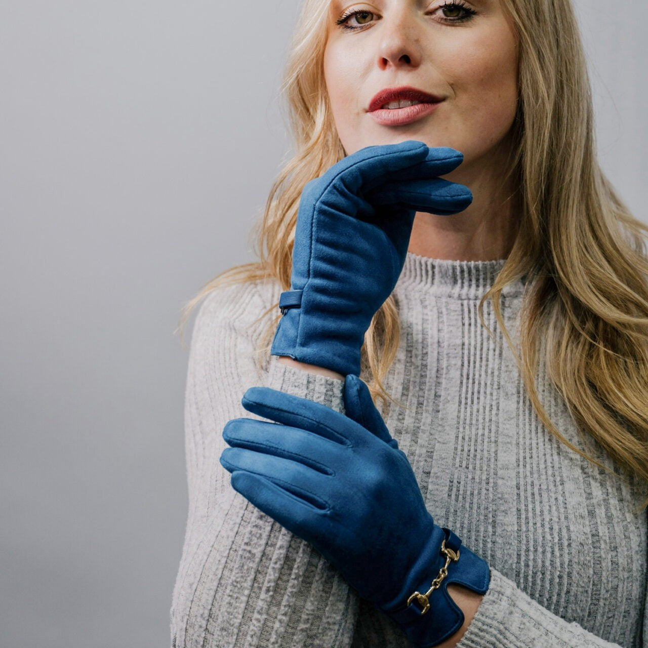 Zelly Faux Suede Gloves Blue