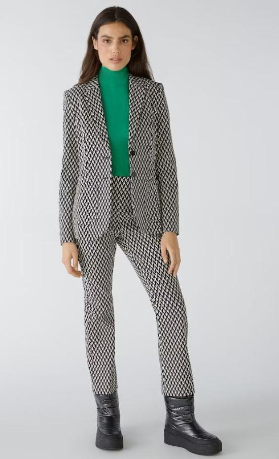 Oui Kick Flare Patterned Trousers Black