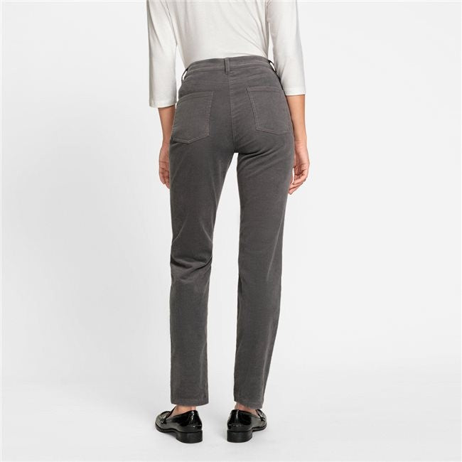 Olsen Mona Slim Cord Trousers Grey