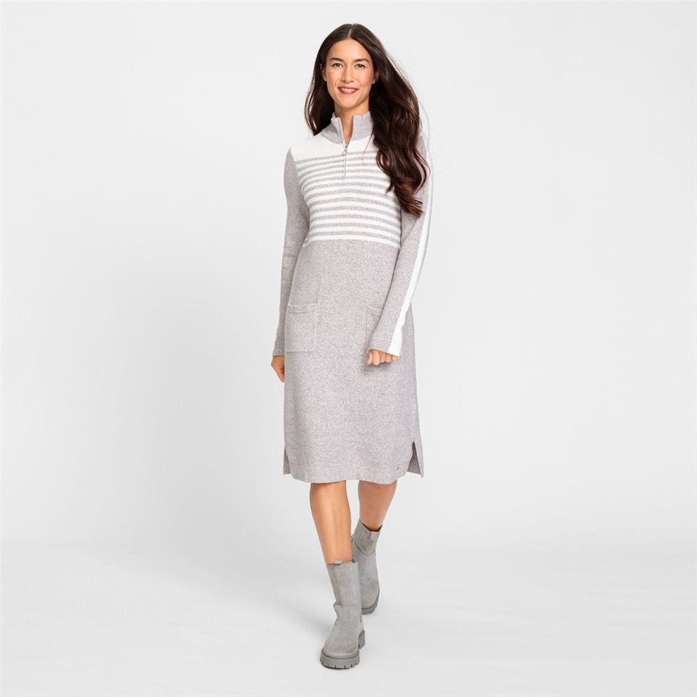 Olsen Knitted Stripe Dress Grey