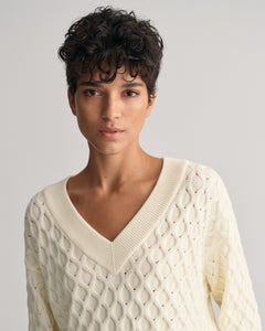 Gant Textured V-Neck Sweater Cream