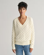 Load image into Gallery viewer, Gant Textured V-Neck Sweater Cream
