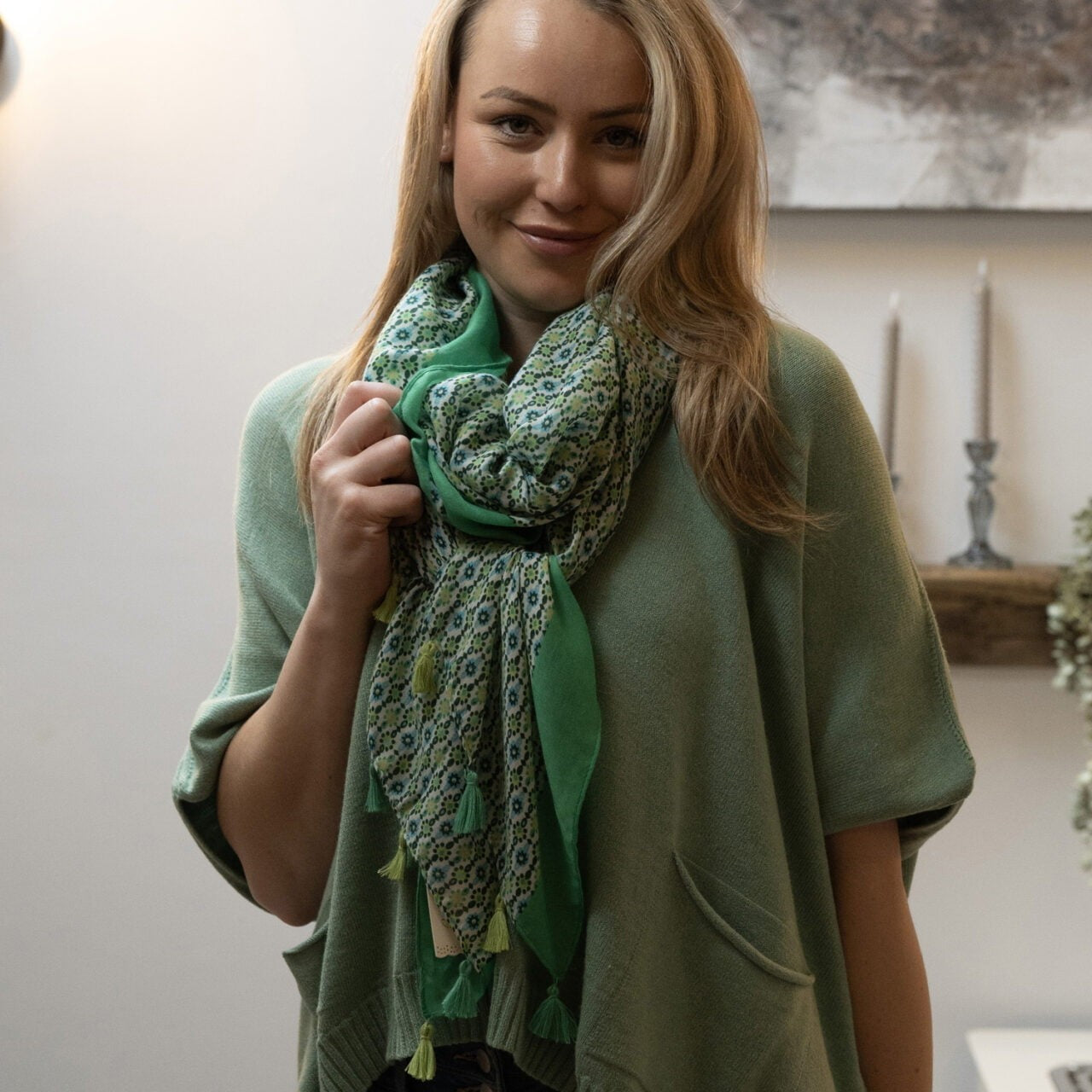 Zelly Ditsy Print Scarf Green