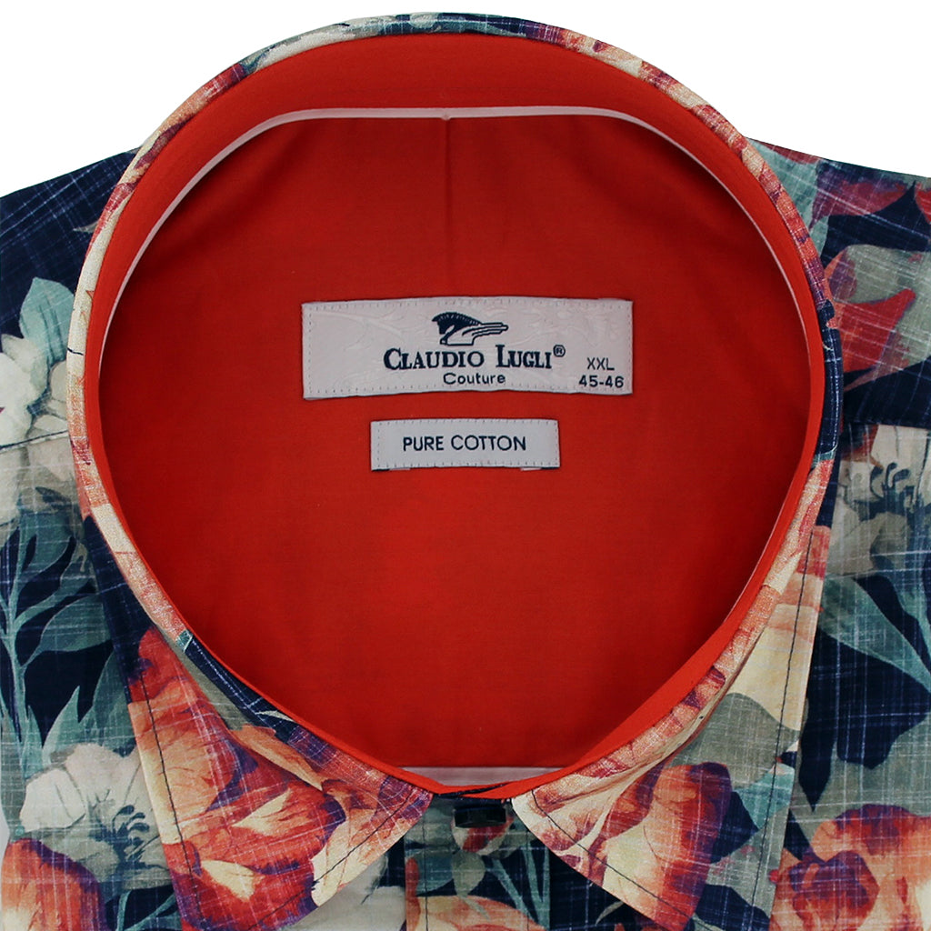 Claudio Lugli Navy Red Floral Short Sleeve Shirt